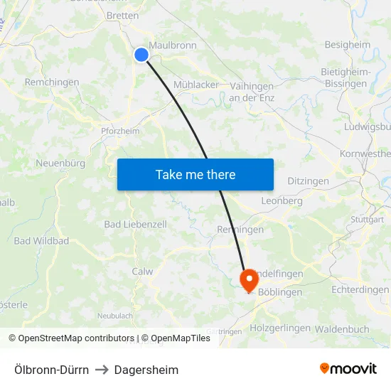 Ölbronn-Dürrn to Dagersheim map