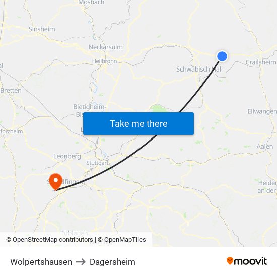 Wolpertshausen to Dagersheim map