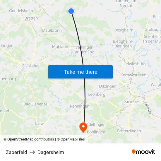 Zaberfeld to Dagersheim map