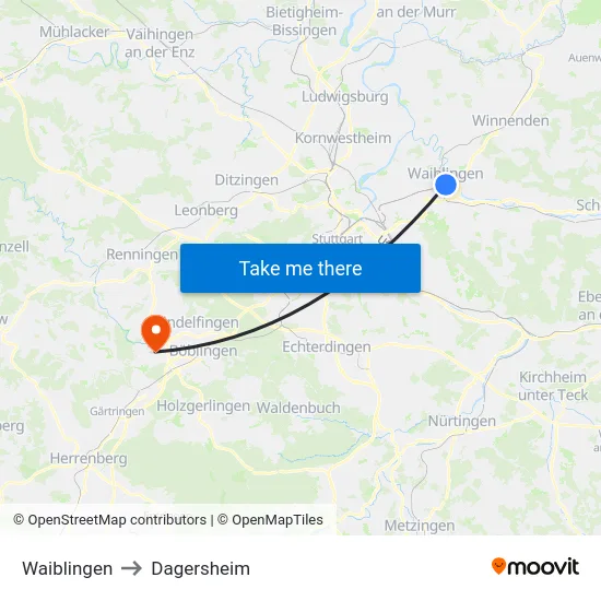 Waiblingen to Dagersheim map