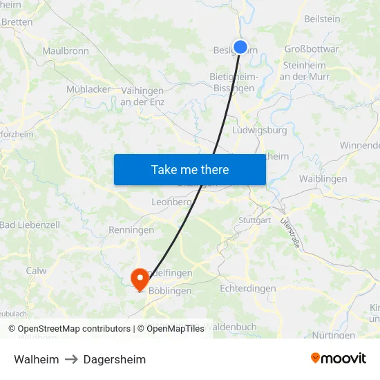 Walheim to Dagersheim map