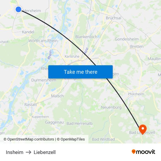 Insheim to Liebenzell map