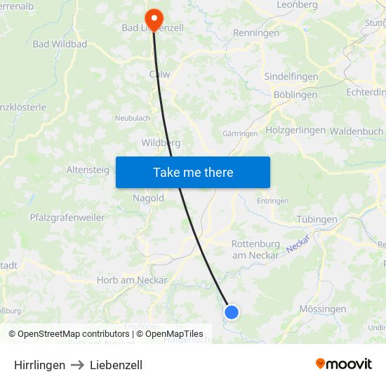 Hirrlingen to Liebenzell map