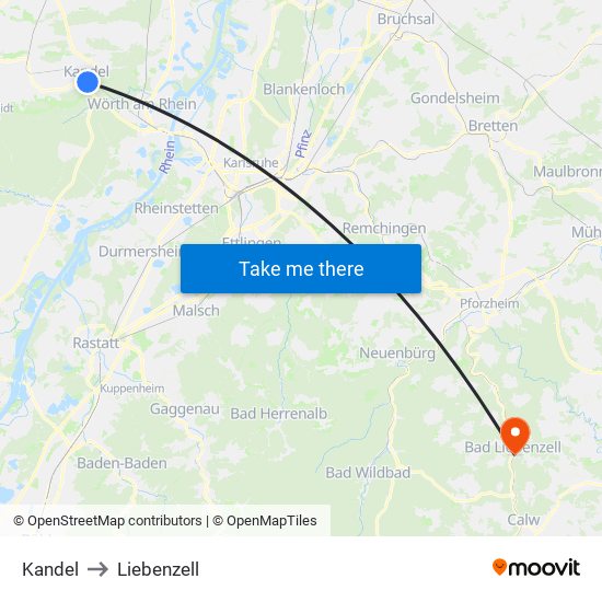 Kandel to Liebenzell map