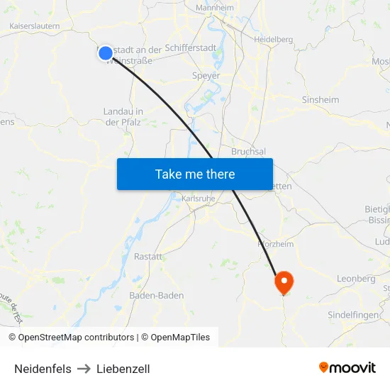 Neidenfels to Liebenzell map