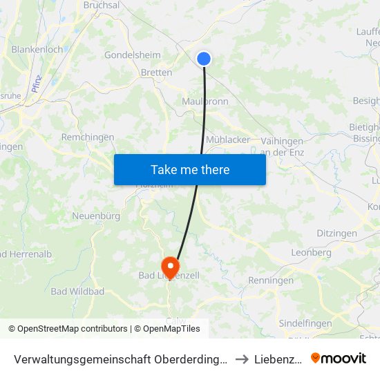 Verwaltungsgemeinschaft Oberderdingen to Liebenzell map