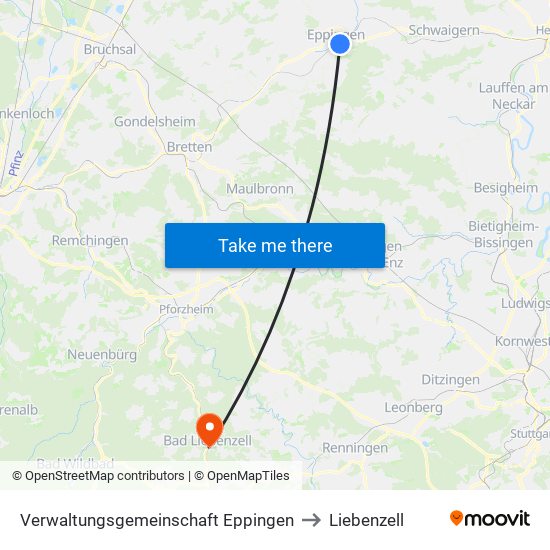 Verwaltungsgemeinschaft Eppingen to Liebenzell map