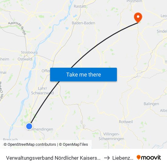 Verwaltungsverband Nördlicher Kaiserstuhl to Liebenzell map