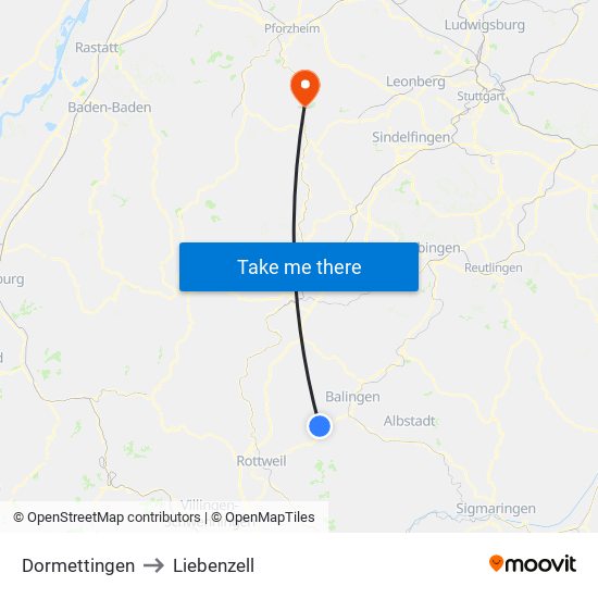 Dormettingen to Liebenzell map