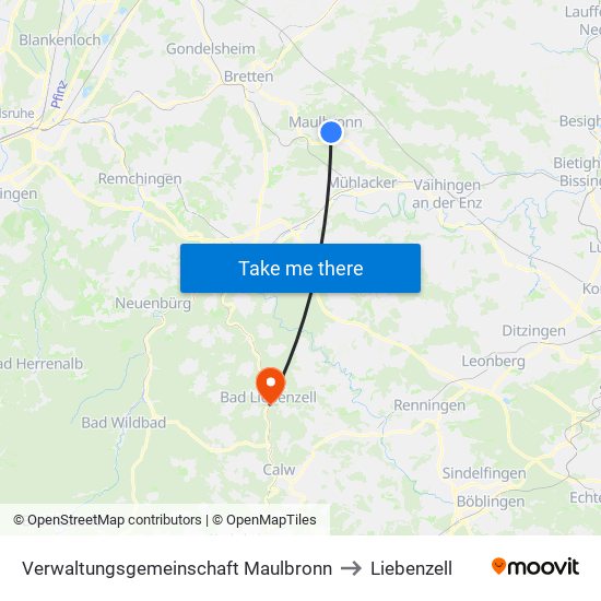 Verwaltungsgemeinschaft Maulbronn to Liebenzell map