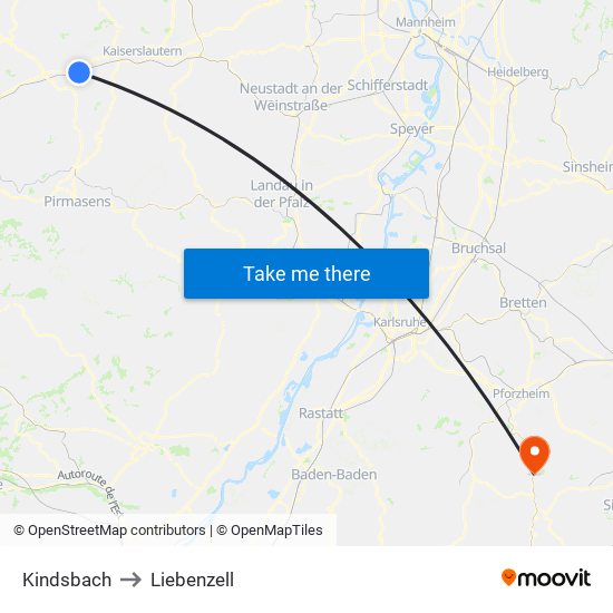 Kindsbach to Liebenzell map