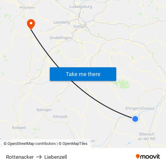 Rottenacker to Liebenzell map