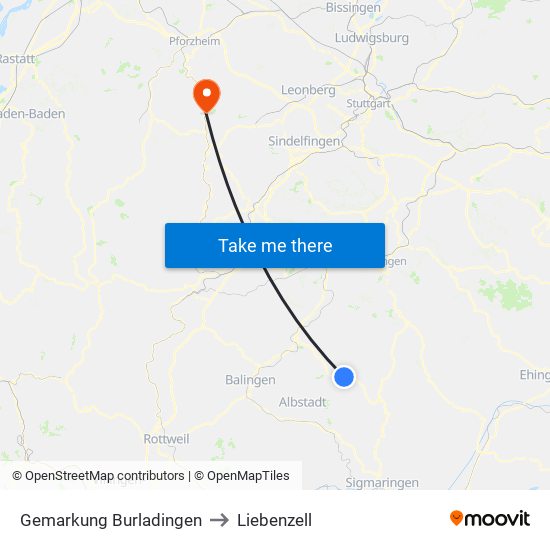 Gemarkung Burladingen to Liebenzell map