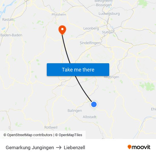 Gemarkung Jungingen to Liebenzell map