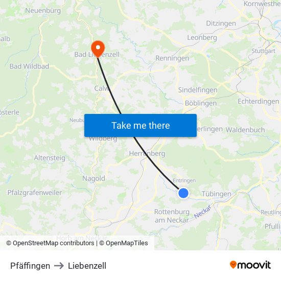 Pfäffingen to Liebenzell map