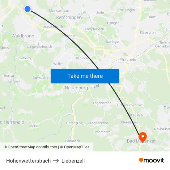 Hohenwettersbach to Liebenzell map