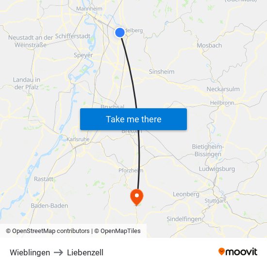 Wieblingen to Liebenzell map