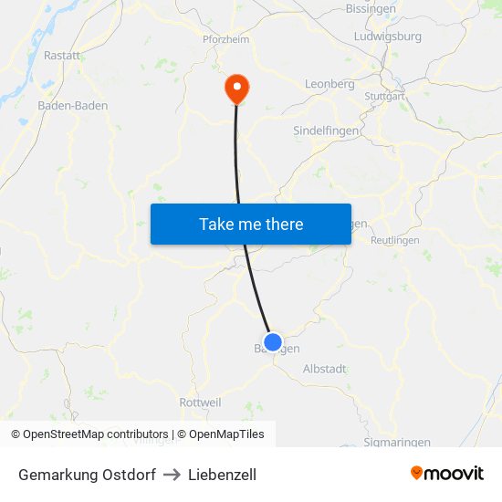 Gemarkung Ostdorf to Liebenzell map