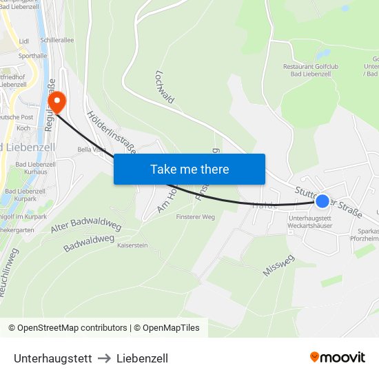 Unterhaugstett to Liebenzell map