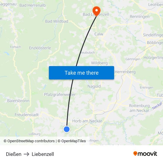 Dießen to Liebenzell map