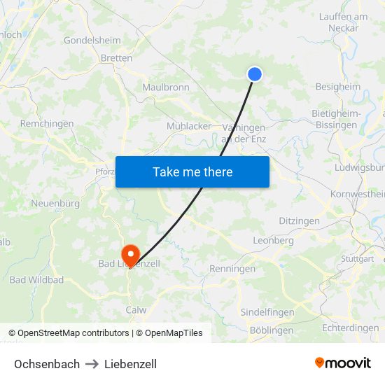 Ochsenbach to Liebenzell map