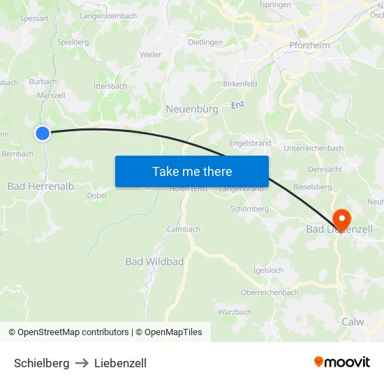 Schielberg to Liebenzell map