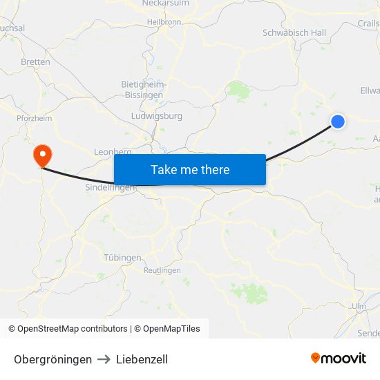 Obergröningen to Liebenzell map