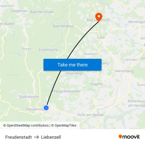 Freudenstadt to Liebenzell map