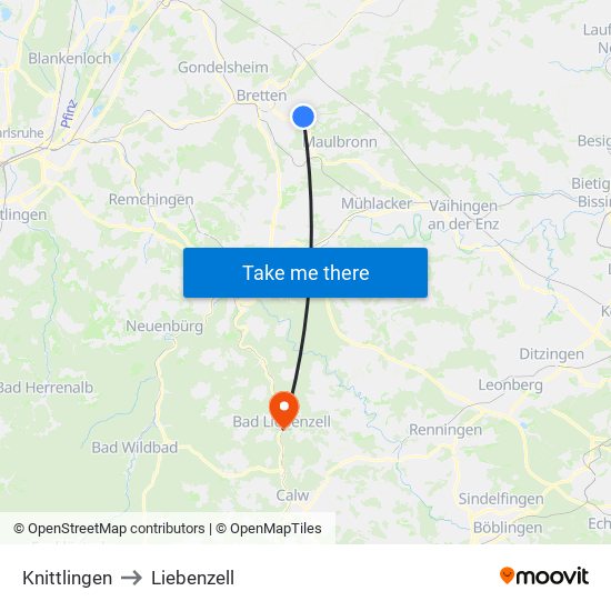 Knittlingen to Liebenzell map