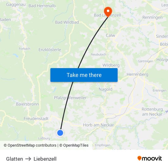Glatten to Liebenzell map