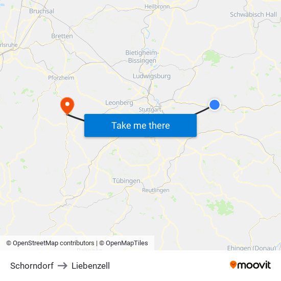Schorndorf to Liebenzell map