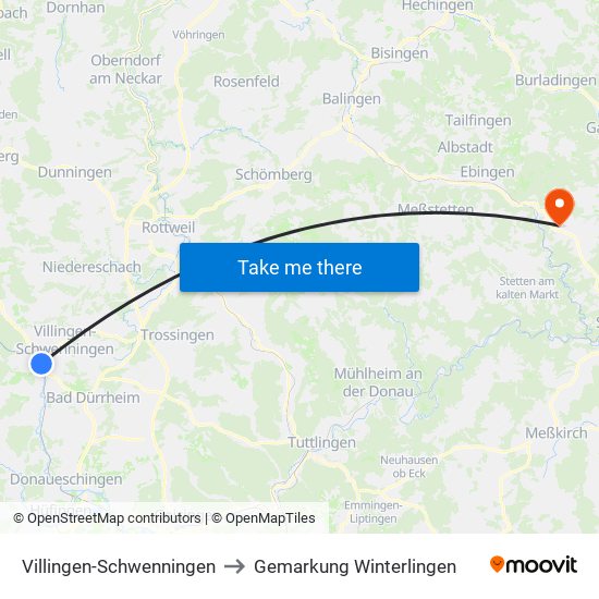 Villingen-Schwenningen to Gemarkung Winterlingen map