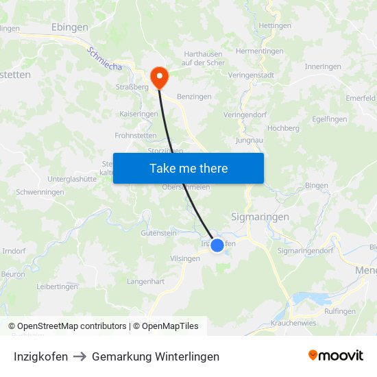 Inzigkofen to Gemarkung Winterlingen map