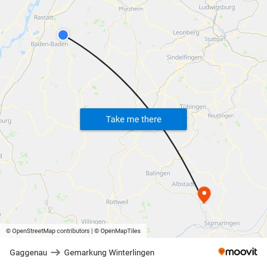 Gaggenau to Gemarkung Winterlingen map