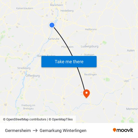 Germersheim to Gemarkung Winterlingen map