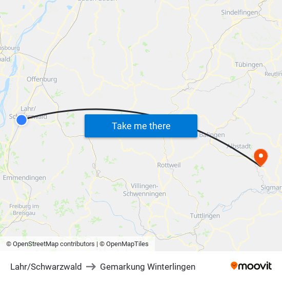 Lahr/Schwarzwald to Gemarkung Winterlingen map