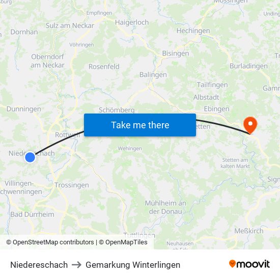 Niedereschach to Gemarkung Winterlingen map