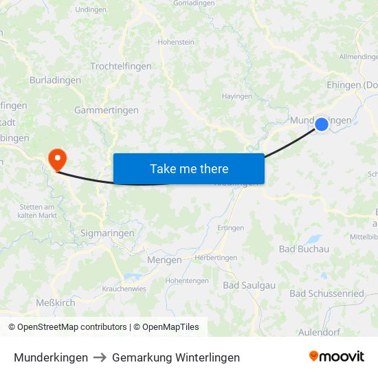 Munderkingen to Gemarkung Winterlingen map