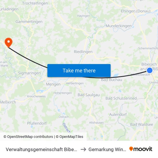 Verwaltungsgemeinschaft Biberach An Der Riß to Gemarkung Winterlingen map