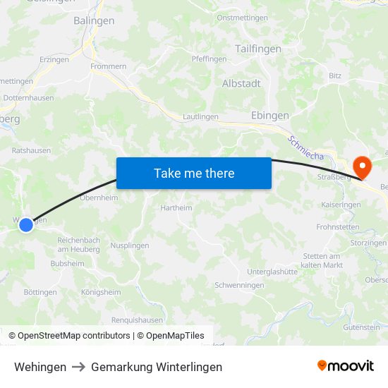 Wehingen to Gemarkung Winterlingen map