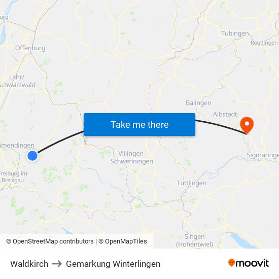 Waldkirch to Gemarkung Winterlingen map