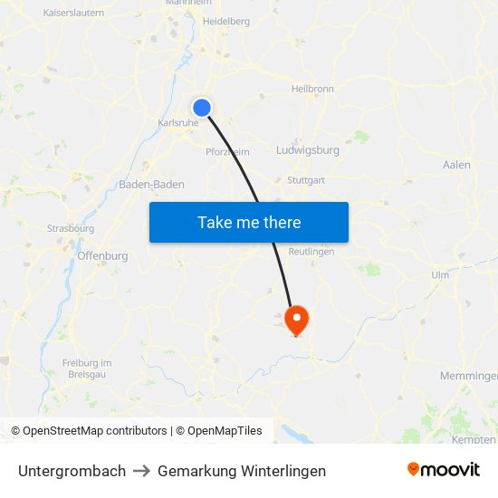 Untergrombach to Gemarkung Winterlingen map