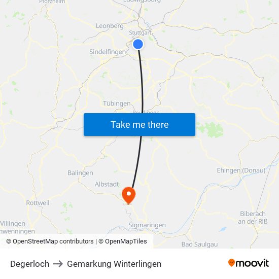 Degerloch to Gemarkung Winterlingen map