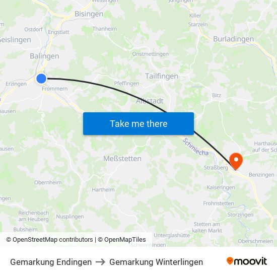 Gemarkung Endingen to Gemarkung Winterlingen map