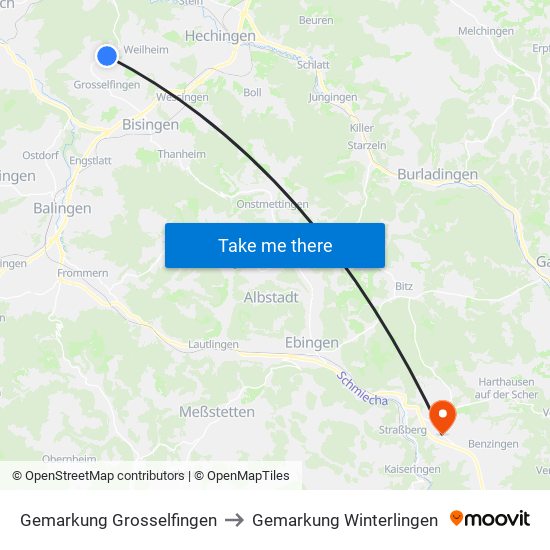 Gemarkung Grosselfingen to Gemarkung Winterlingen map