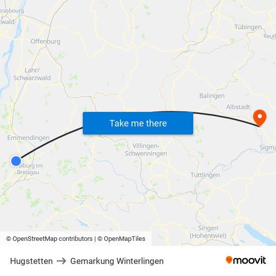 Hugstetten to Gemarkung Winterlingen map