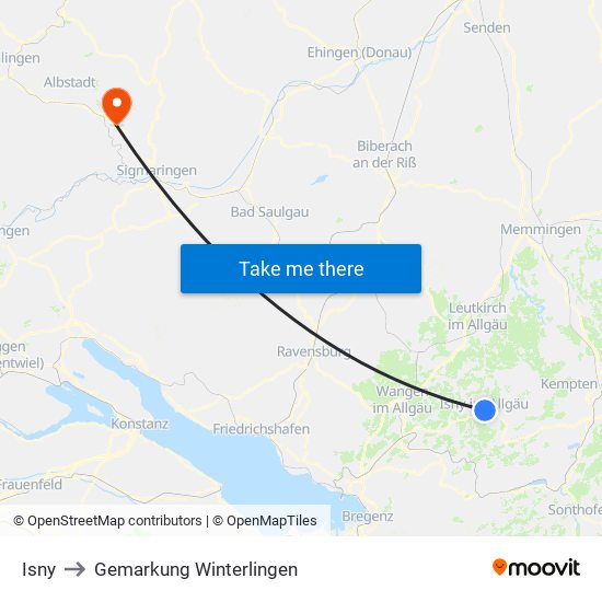 Isny to Gemarkung Winterlingen map