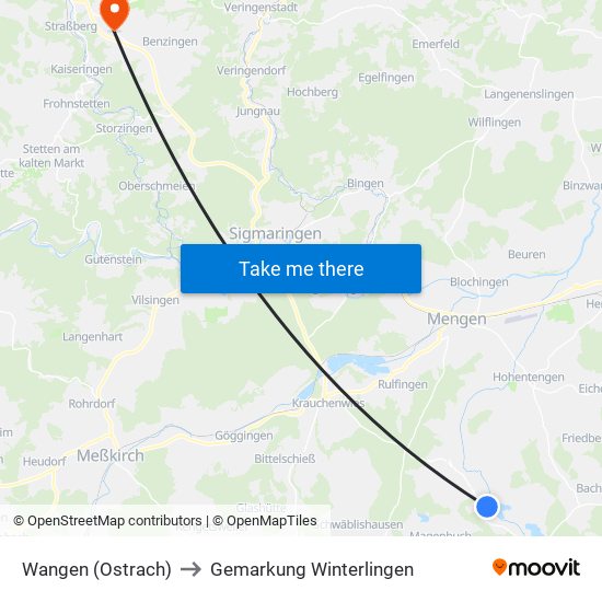 Wangen (Ostrach) to Gemarkung Winterlingen map