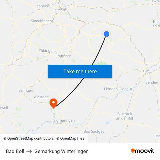 Bad Boll to Gemarkung Winterlingen map