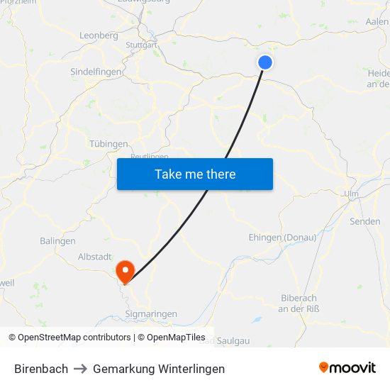 Birenbach to Gemarkung Winterlingen map